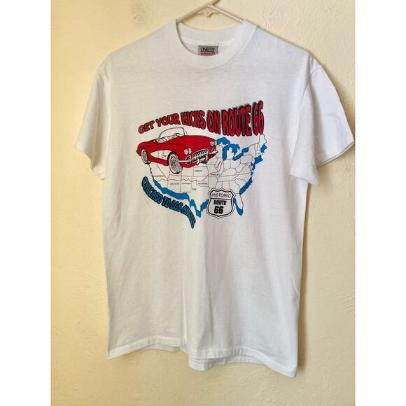 90s VTG Get Your Kicks On Route 66 T-Shirt Size M Unisex White Graphic - Picture 3 of 7
